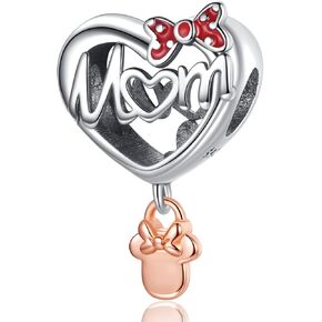 Love You Mom Heart Cute Mouse Dangle Pendants Beads for Women Bracelets Necklaces 925 Sterling Silver Charms Jewelry Gift