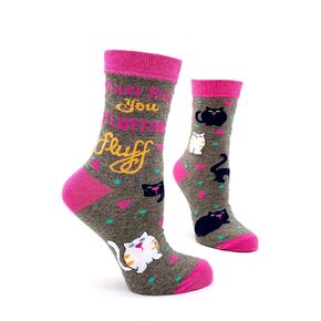 Fluff You You Fluffin' Fluff Sassy Women's Novelty Crew Socks with Cats - 1 Pair, 1 Size Fits Most