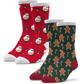 Socktastic Women's Mrs. Clause and Gingerbread Man Christmas Socks 2 Pack - Cute and Fun Novelty Holiday Socks for Women, Fits Shoe Sizes 6-11, Medium, (M1510RW_CLAUS)