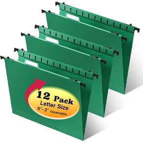 Extra Capacity Plastic Hanging File Folders,12 Pack Reinforced Expanding Hang Folder Letter Size,Accordian Pocket,Heavy Duty 2 Inch Expansion,Hanging Folder Organizer for Office Home,Assorted Colors