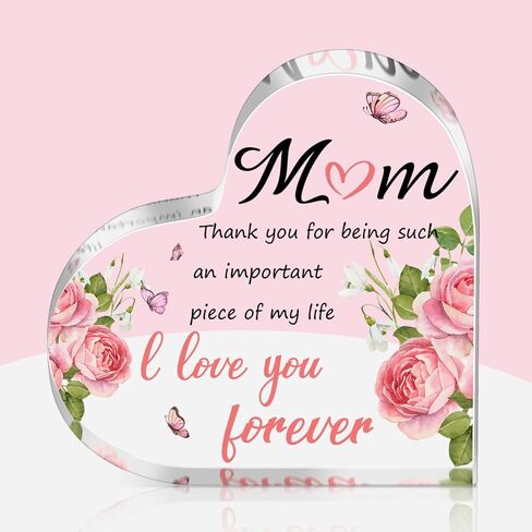 Gift for Mom - Birthday or Mother's Day, 3.9x3.6 Inch Clear Acrylic Block with Heartfelt Design and Base, Perfect Thanksgiving from Daughter or Son in Saudi Arabia