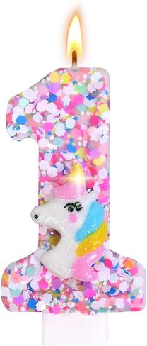Unicorn Number Birthday Candles Decoration, Unicorn Themed Birthday Party Supplies, Glitter Sequin Birthday Cake Topper for Boy Girl Kids (Colorful Unicorn, Number 4) in Saudi Arabia