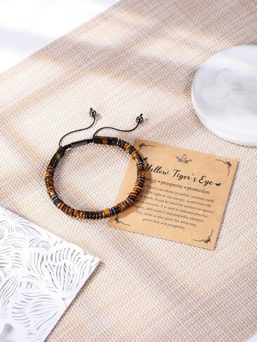 Top Plaza Mens Tiger Eye Stone Bracelet Natural Healing Crystal Beaded Bracelet Adjustable Handmade Braided Rope Gemstone Bracelets for Men Christmas Gifts in Saudi Arabia