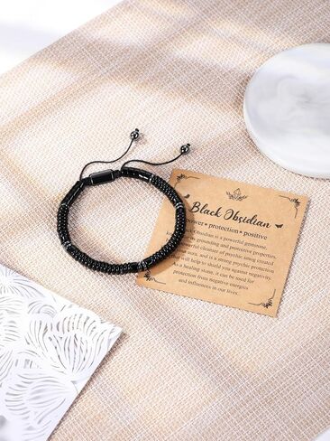 Top Plaza Mens Tiger Eye Stone Bracelet Natural Healing Crystal Beaded Bracelet Adjustable Handmade Braided Rope Gemstone Bracelets for Men Christmas Gifts in Saudi Arabia
