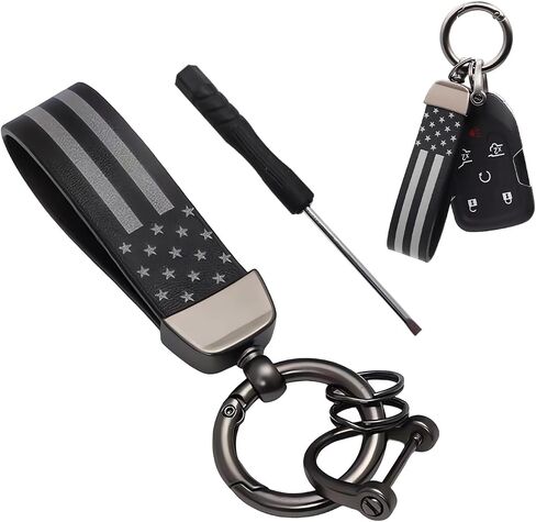 US Flag Car Keychain, 360° Rotation American Flag Key Chain with Zinc Alloy Rings & Anti Lost D-Ring, Car Accessories (Red&Black) in Saudi Arabia