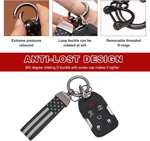 US Flag Car Keychain, 360° Rotation American Flag Key Chain with Zinc Alloy Rings & Anti Lost D-Ring, Car Accessories (Red&Black) in Saudi Arabia