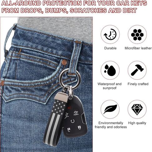 US Flag Car Keychain, 360° Rotation American Flag Key Chain with Zinc Alloy Rings & Anti Lost D-Ring, Car Accessories (Red&Black) in Saudi Arabia