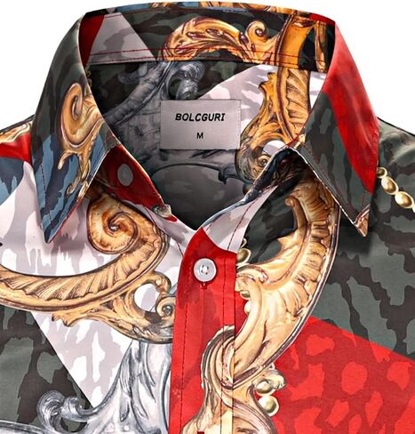 قمصان رجالي بسلسلة Buchona باللون الأسود والذهبي، قميص حريري بأكمام طويلة وطباعة باروكية فاخرة in Kuwait