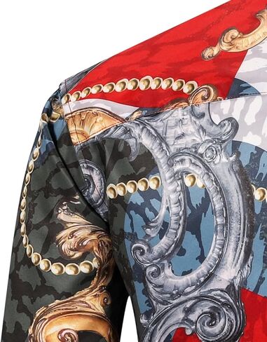 قمصان رجالي بسلسلة Buchona باللون الأسود والذهبي، قميص حريري بأكمام طويلة وطباعة باروكية فاخرة in Kuwait