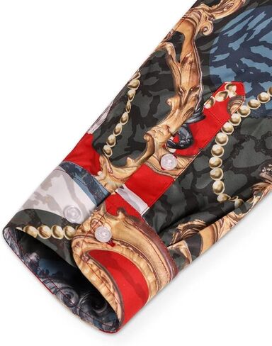 قمصان رجالي بسلسلة Buchona باللون الأسود والذهبي، قميص حريري بأكمام طويلة وطباعة باروكية فاخرة in Kuwait