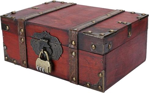 Vintage Wooden Boxes with Lock,Wooden Storage and Decorative Box Treasure Jewelry Chest,Handcrafted Decorative Boxes with Lids for Home Decor (6282‑2302GK10 Grey + Lock) in Saudi Arabia