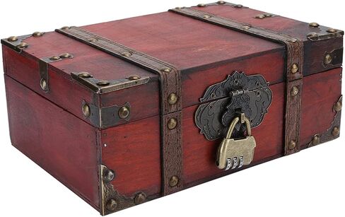 Vintage Wooden Boxes with Lock,Wooden Storage and Decorative Box Treasure Jewelry Chest,Handcrafted Decorative Boxes with Lids for Home Decor (6282‑2302GK10 Grey + Lock) in Saudi Arabia