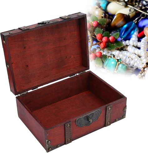 Vintage Wooden Boxes with Lock,Wooden Storage and Decorative Box Treasure Jewelry Chest,Handcrafted Decorative Boxes with Lids for Home Decor (6282‑2302GK10 Grey + Lock) in Saudi Arabia
