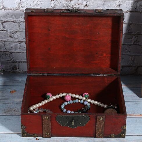 Vintage Wooden Boxes with Lock,Wooden Storage and Decorative Box Treasure Jewelry Chest,Handcrafted Decorative Boxes with Lids for Home Decor (6282‑2302GK10 Grey + Lock) in Saudi Arabia