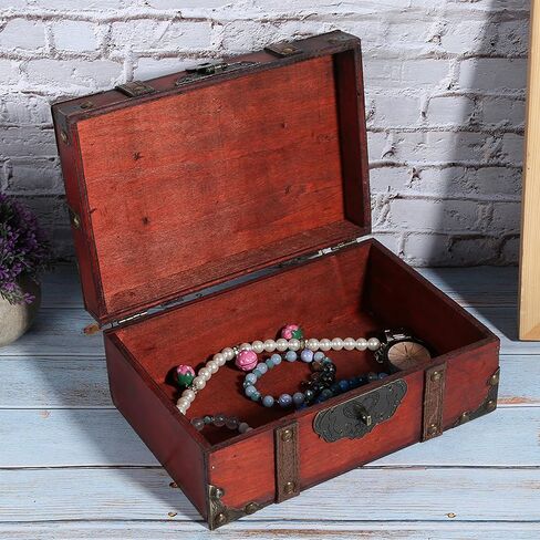 Vintage Wooden Boxes with Lock,Wooden Storage and Decorative Box Treasure Jewelry Chest,Handcrafted Decorative Boxes with Lids for Home Decor (6282‑2302GK10 Grey + Lock) in Saudi Arabia