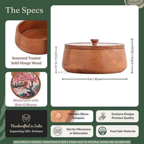 ® Handcrafted Enamel Coated Wooden Bliss Roti Box | Chapati Box for Kitchen | Hot Pot Casserole for Roti Server Tableware Serving | Case Roti Dabba with Lid (8.8 × 8.8 × 4.5 Inch) in Saudi Arabia