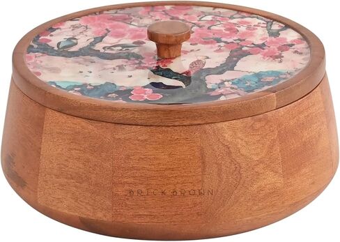 ® Handcrafted Enamel Coated Wooden Bliss Roti Box | Chapati Box for Kitchen | Hot Pot Casserole for Roti Server Tableware Serving | Case Roti Dabba with Lid (8.8 × 8.8 × 4.5 Inch) in Saudi Arabia