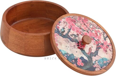 ® Handcrafted Enamel Coated Wooden Bliss Roti Box | Chapati Box for Kitchen | Hot Pot Casserole for Roti Server Tableware Serving | Case Roti Dabba with Lid (8.8 × 8.8 × 4.5 Inch) in Saudi Arabia