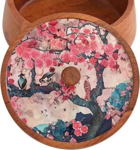 ® Handcrafted Enamel Coated Wooden Bliss Roti Box | Chapati Box for Kitchen | Hot Pot Casserole for Roti Server Tableware Serving | Case Roti Dabba with Lid (8.8 × 8.8 × 4.5 Inch) in Saudi Arabia