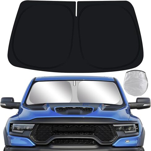 مظلة شمس للسيارة لعام 2019 2020 2021 2022 2023 2024 Ram 1500 2500 3500 شاحنات بيك اب ملحقات داخلية للسيارات قابلة للطي مظلة للزجاج الأمامي واقي تبريد للنوافذ الأمامية وغطاء درع in Saudi Arabia