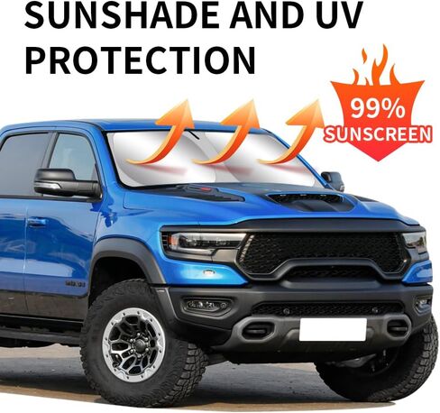 مظلة شمس للسيارة لعام 2019 2020 2021 2022 2023 2024 Ram 1500 2500 3500 شاحنات بيك اب ملحقات داخلية للسيارات قابلة للطي مظلة للزجاج الأمامي واقي تبريد للنوافذ الأمامية وغطاء درع in Saudi Arabia