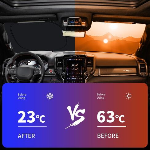 مظلة شمس للسيارة لعام 2019 2020 2021 2022 2023 2024 Ram 1500 2500 3500 شاحنات بيك اب ملحقات داخلية للسيارات قابلة للطي مظلة للزجاج الأمامي واقي تبريد للنوافذ الأمامية وغطاء درع in Saudi Arabia