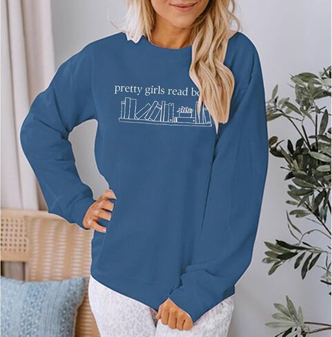 Pretty Girls Read Books Sweatshirt Women Funny Reading Book Long Sleeve Shirt Book Lovers Gift Pullover Tops in Saudi Arabia