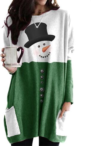 سويت شيرت نسائي طويل من BOFETA بتصميم Merry Christmas بياقة دائرية وأكمام طويلة وجيوب in Kuwait