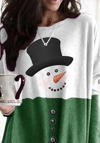 سويت شيرت نسائي طويل من BOFETA بتصميم Merry Christmas بياقة دائرية وأكمام طويلة وجيوب in Kuwait