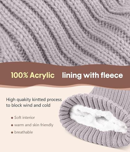 Womens Winter Beanie Hat with Pom and Touchscreen Gloves Set，Soft Warm Knit Cap and Gloves with Faux Suede for Cold Weather in Saudi Arabia