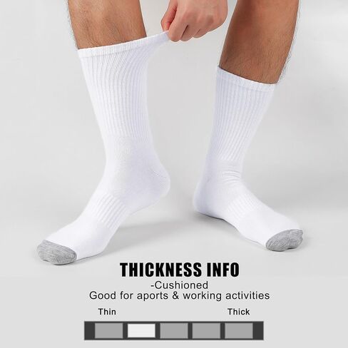 MUQU Mens White Crew Socks - Sports Thin Athletic Breathable Running Long Socks 6 Pairs in Kuwait