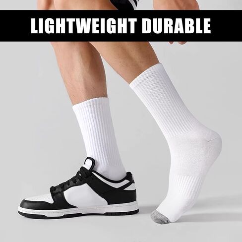 MUQU Mens White Crew Socks - Sports Thin Athletic Breathable Running Long Socks 6 Pairs in Kuwait