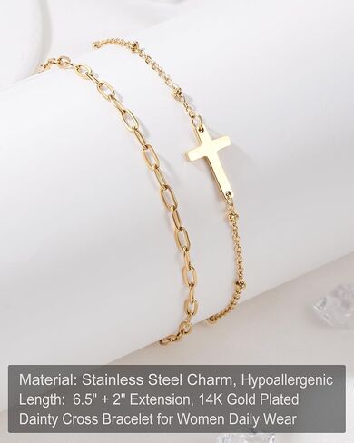 Tarsus Gold Cross Bracelet for Women, Christian Gifts for Women, Religious Gifts Dainty Bracelet in Kuwait