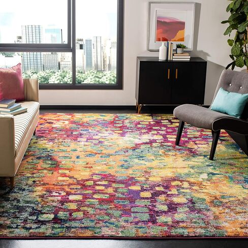 سجادة SAFAVIEH Monaco Collection - 2'2" x 6'، رمادي وبرتقالي، تصميم بوهو شيك بألوان مائية تجريدية، لا يتساقط ويسهل العناية به، مثالي للمناطق ذات حركة المرور العالية في غرفة المعيشة وغرفة النوم (MNC225H) in Saudi Arabia