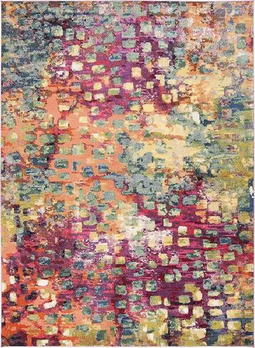 سجادة SAFAVIEH Monaco Collection - 2'2" x 6'، رمادي وبرتقالي، تصميم بوهو شيك بألوان مائية تجريدية، لا يتساقط ويسهل العناية به، مثالي للمناطق ذات حركة المرور العالية في غرفة المعيشة وغرفة النوم (MNC225H) in Saudi Arabia