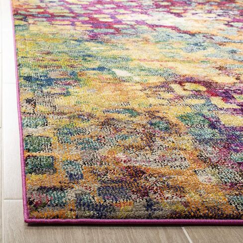 سجادة SAFAVIEH Monaco Collection - 2'2" x 6'، رمادي وبرتقالي، تصميم بوهو شيك بألوان مائية تجريدية، لا يتساقط ويسهل العناية به، مثالي للمناطق ذات حركة المرور العالية في غرفة المعيشة وغرفة النوم (MNC225H) in Saudi Arabia