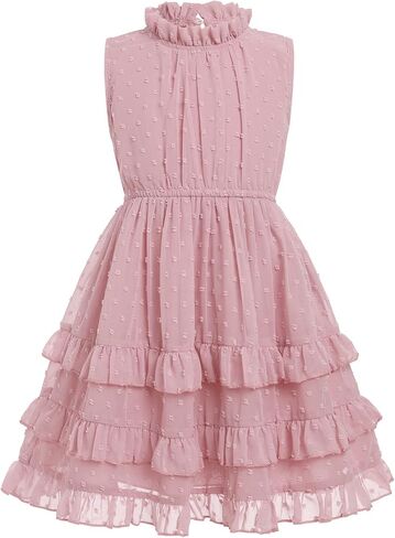 Toddler Kids Girls Summer Sleeveless Ruff Collar Swiss Dot Chiffon Tiered Dress Tutu Princess Birthday Party Dress in Saudi Arabia