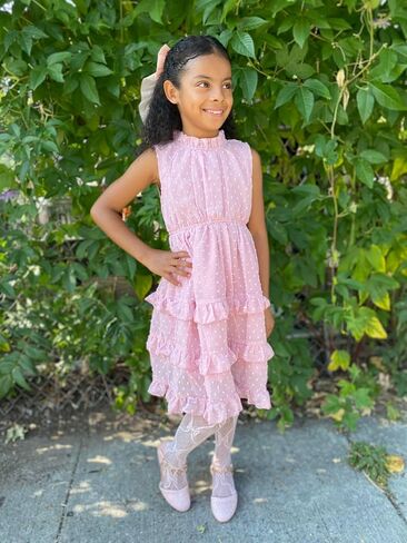 Toddler Kids Girls Summer Sleeveless Ruff Collar Swiss Dot Chiffon Tiered Dress Tutu Princess Birthday Party Dress in Saudi Arabia