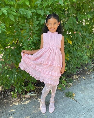 Toddler Kids Girls Summer Sleeveless Ruff Collar Swiss Dot Chiffon Tiered Dress Tutu Princess Birthday Party Dress in Saudi Arabia