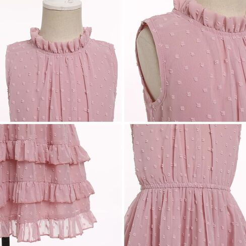 Toddler Kids Girls Summer Sleeveless Ruff Collar Swiss Dot Chiffon Tiered Dress Tutu Princess Birthday Party Dress in Saudi Arabia