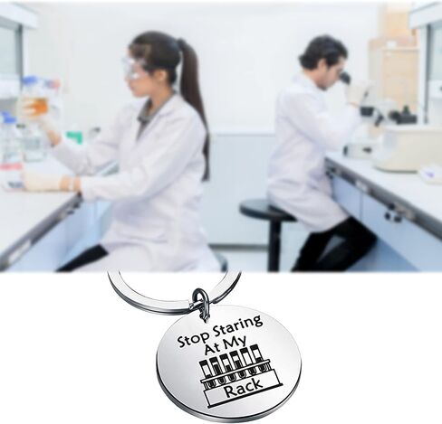 BAUNA Funny Lab Week Lab Tech Gift Laboratory Technician Key Ring Stop Staring at My Rack for Medical Technologist Med Techs in Kuwait
