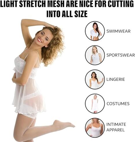 Power Mesh Fabric | 4-Way Stretch Nylon Mesh Fabric | Lightweight Sheer Nylon Spandex Stretch Mesh Netting | 1 Yard Mesh | 60" inch Wide | Black in Kuwait