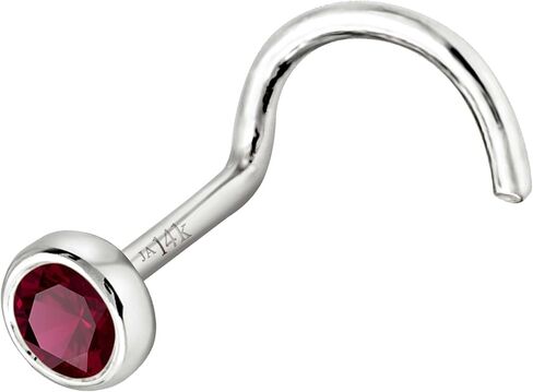Solid 14K Gold Nose Screw Stud Bezel Set Ruby 22G Cork-screw Nose Stud - 14K White Gold / 14K Yellow Gold July Birthstone Nose Ring Stud in Kuwait