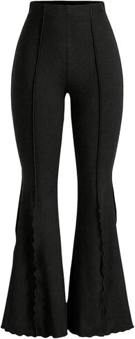 GORGLITTER المرأة الخس تريم بيل أسفل مضيئة بانت مرونة عالية الخصر واسعة الساق السراويل in Kuwait