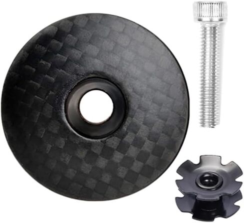 BUCKLOS Bicycle Headset Top Cap and Star Nut, Fits 1-1/8" Fork Stems, Carbon Fiber Top Cap with Aluminum Screw Shiny in Saudi Arabia