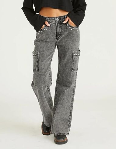 Kedera Women's Pearl Jeans High Waisted Jeans Boyfriend Baggy Straight Leg Casual Denim Pants Trousers Y2K in Kuwait