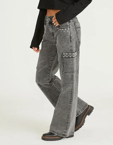 Kedera Women's Pearl Jeans High Waisted Jeans Boyfriend Baggy Straight Leg Casual Denim Pants Trousers Y2K in Kuwait