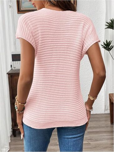 Milumia Women's Color Block Flower Short Sleeve Sweater Plullover Knit Tops in Saudi Arabia