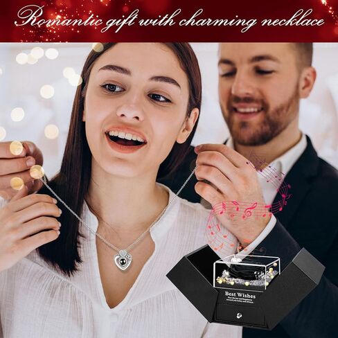 Preserved Real Rose Gift Box with Necklace, Eternal Flowers Rose Birthday Gifts Music Box for Her Mom Wife Grandma Girlfriend on Valentines Mothers Day Christmas Anniversary (Red) in Kuwait