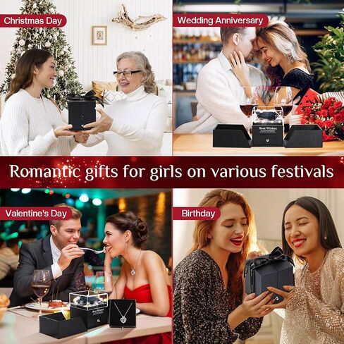 Preserved Real Rose Gift Box with Necklace, Eternal Flowers Rose Birthday Gifts Music Box for Her Mom Wife Grandma Girlfriend on Valentines Mothers Day Christmas Anniversary (Red) in Kuwait